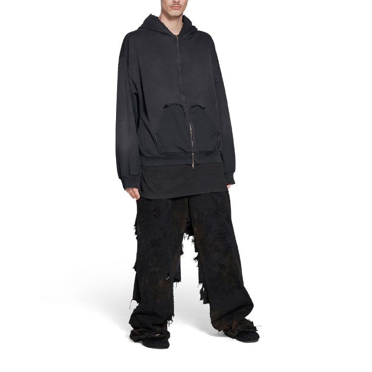 Shop Balenciaga SS23 Letter Logo Print Zip-Up Regular Fit Hoodie Black - . 744451TOVB11055