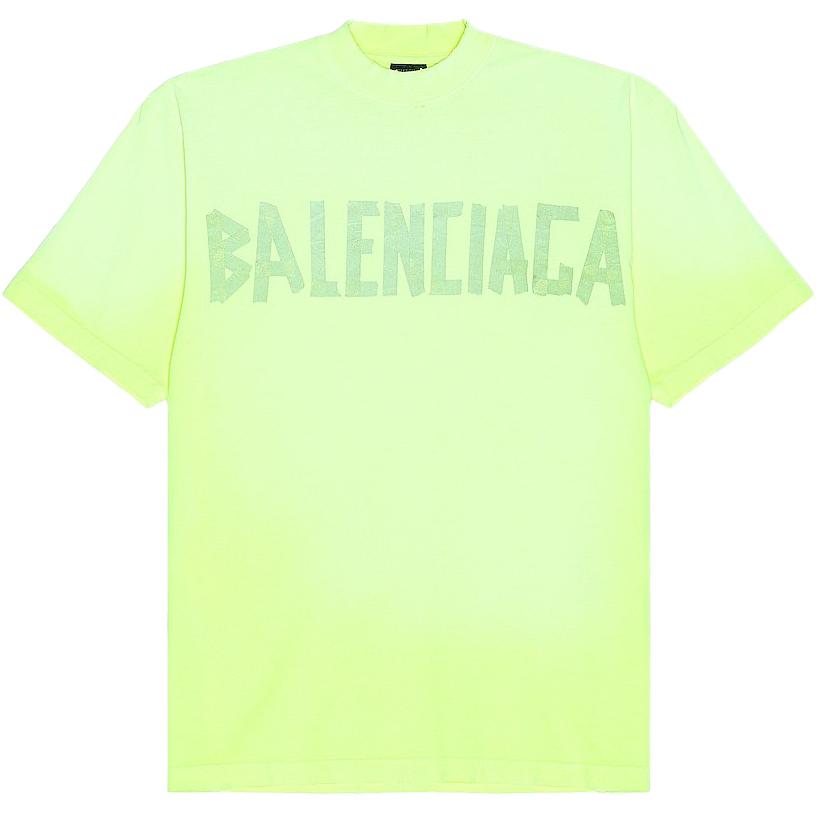 Balenciaga SS23 Letter Logo Printed Round Neck T-Shirt Unisex Washed Yellow. 739784TOVA97204