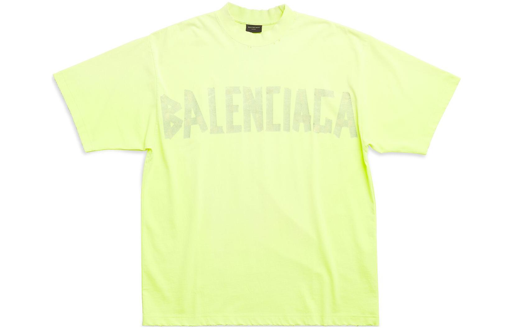 Balenciaga SS23 Letter Logo Printed Round Neck T-Shirt Unisex Washed Yellow. 739784TOVA97204 圖 2