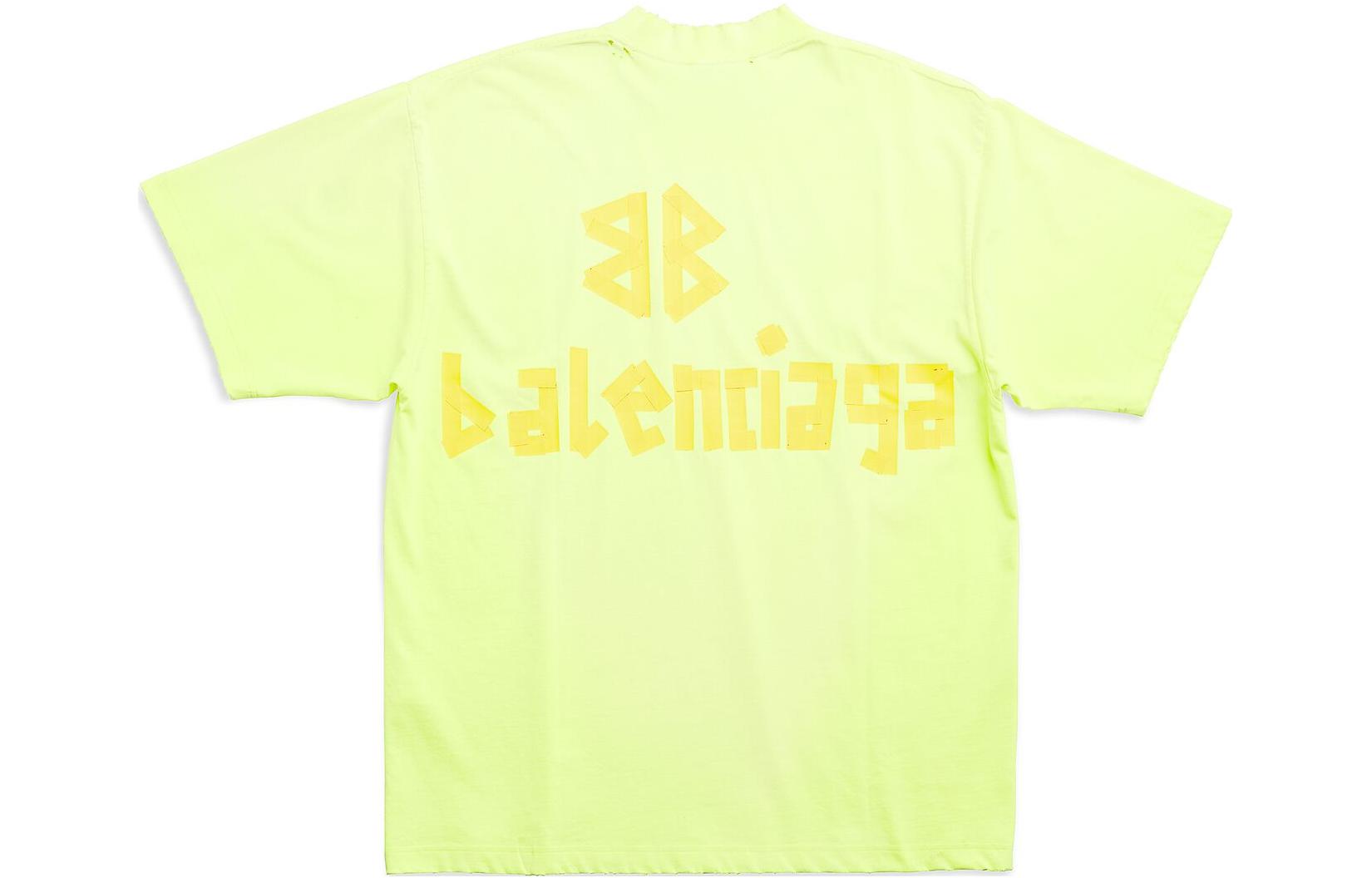 Balenciaga SS23 Letter Logo Printed Round Neck T-Shirt Unisex Washed Yellow. 739784TOVA97204 圖 3