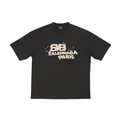 Balenciaga SS23 Letter Print Crewneck T-Shirt Unisex Regular Fit Black. 612966TNVN41059