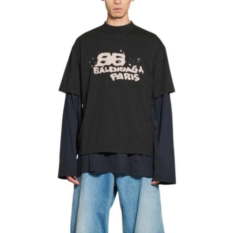 Purchase 巴伦西亚卡 SS23 字母印花中性黑色圆领T恤 常规版型。 612966TNVN41059