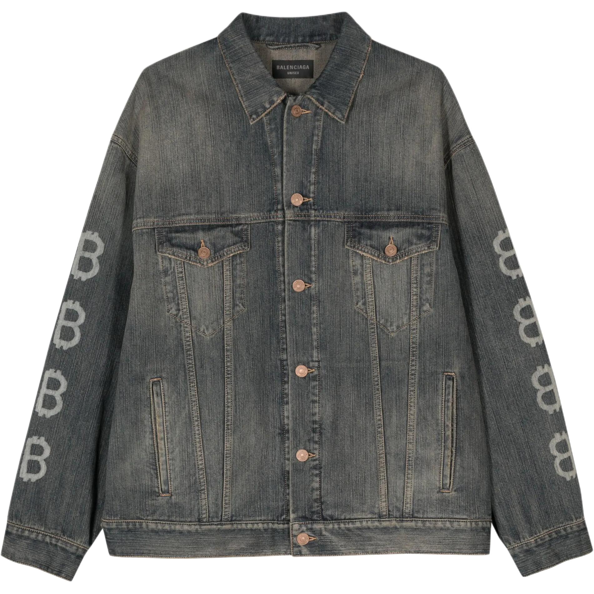 Balenciaga SS23 Letter Print Denim Jacket Unisex Loose Fit Indigo Blue. 750983TNW654036