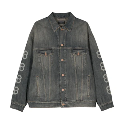 Balenciaga SS23 Letter Print Denim Jacket Unisex Loose Fit Indigo Blue. 750983TNW654036