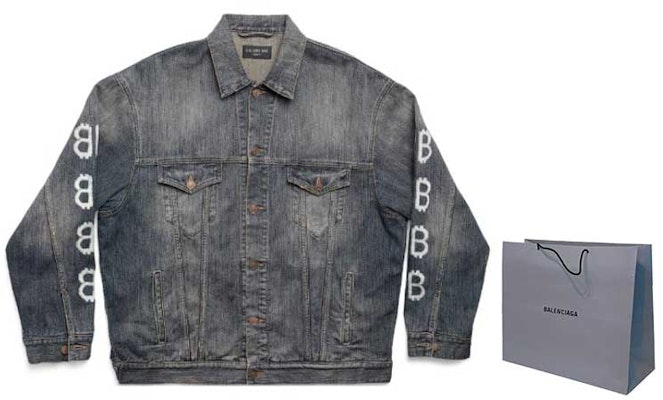 Balenciaga SS23 Jaket Denim Cetakan Huruf Unisex Fit Longgar Biru Indigo. 750983TNW654036 Shop Balenciaga SS23 Jaket Denim Cetakan Huruf Unisex Fit Longgar Biru Indigo. 750983TNW654036