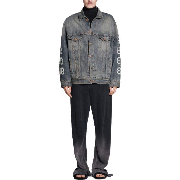 Purchase Balenciaga SS23 Jaket Denim Cetakan Huruf Unisex Fit Longgar Biru Indigo. 750983TNW654036