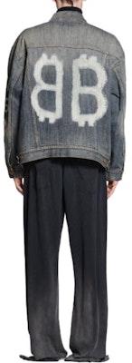Balenciaga SS23 Jaket Denim Cetakan Huruf Unisex Fit Longgar Biru Indigo. 750983TNW654036 Details for Balenciaga SS23 Jaket Denim Cetakan Huruf Unisex Fit Longgar Biru Indigo. 750983TNW654036