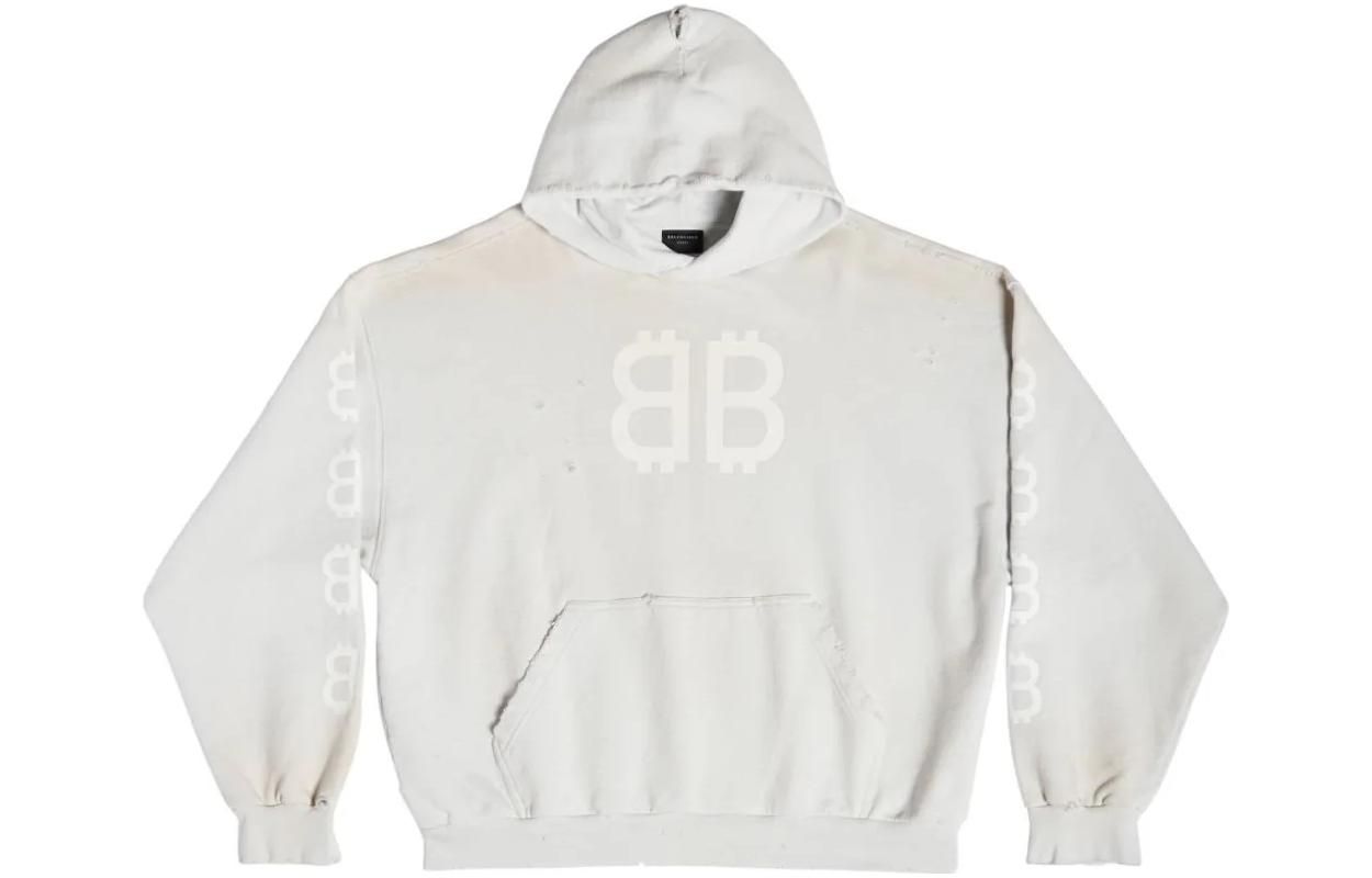 Balenciaga SS23 Letter Print Hoodie Beige  Long Sleeve Sweatshirt. 742603TOVU7