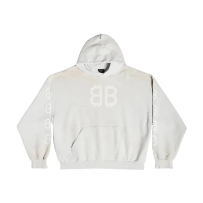 Balenciaga SS23 Letter Print Hoodie Beige Long Sleeve Sweatshirt. 742603TOVU7