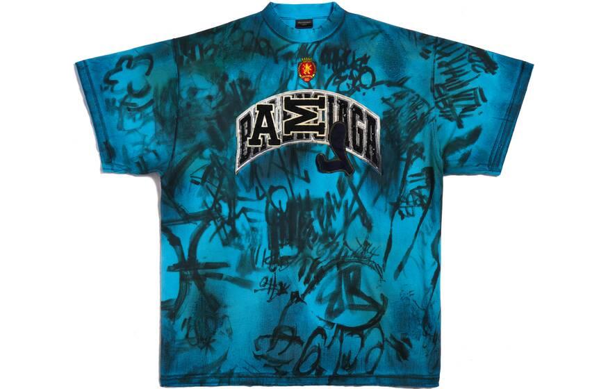 Balenciaga SS23 Letter Print Loose Fit Unisex Blue Short Sleeve T-Shirt. 739028TOVA74900