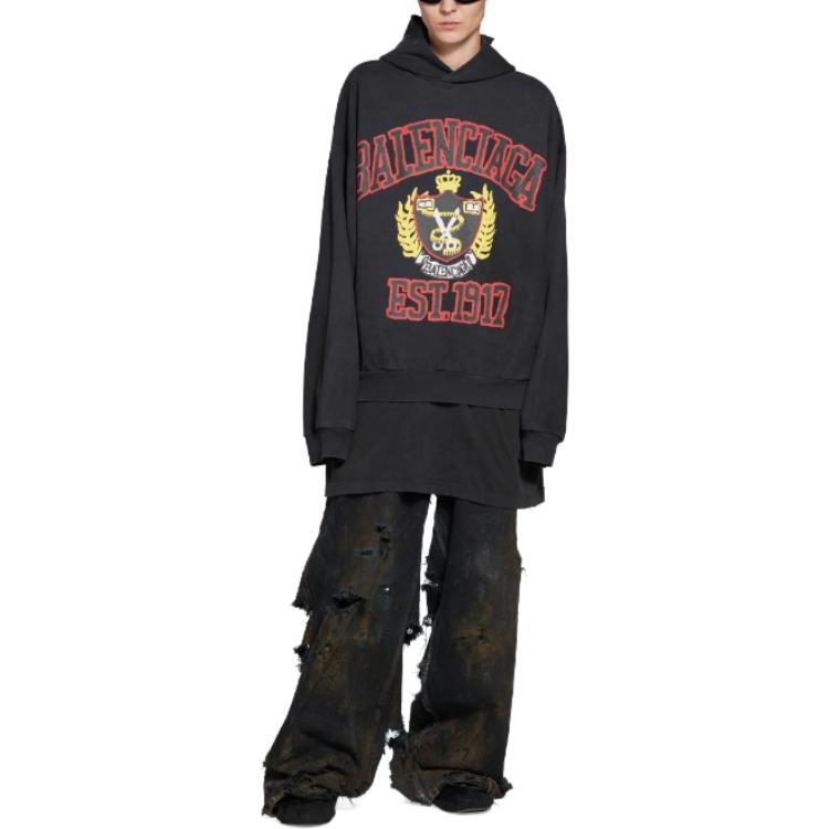 Shop Balenciaga SS23 Letter Print Oversized Hoodie Unisex Black. 744463TOVK21055