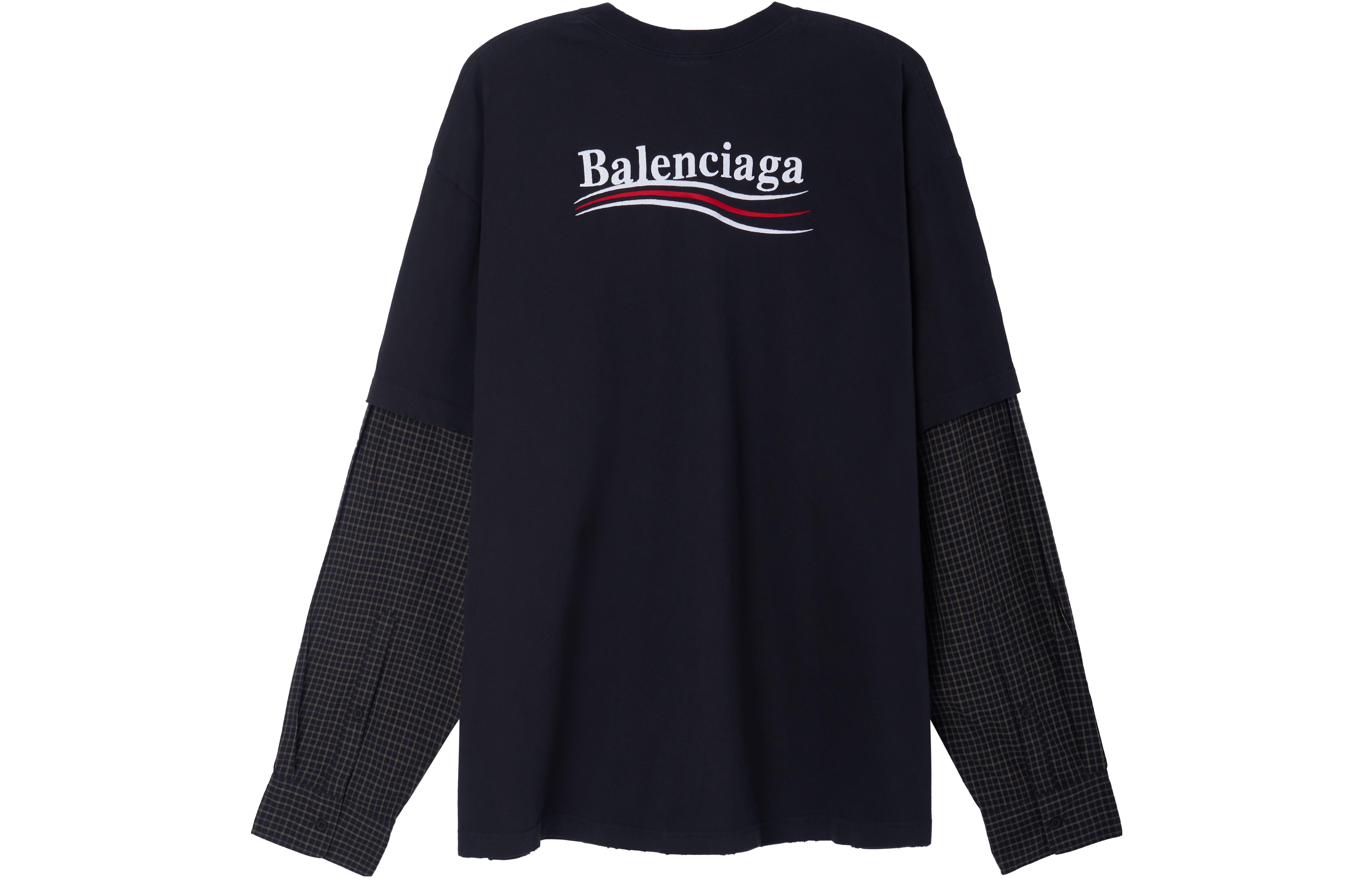 Lookbook Balenciaga SS23 Baju Lengan Panjang Oversized Logo Sulaman Hitam Unisex. 698631TKVJ19070