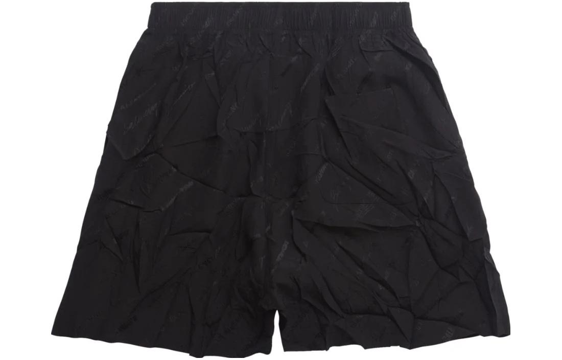 Lookbook 발렌시아가 SS23 로고 프린트 캐주얼 스트레이트 반바지 블랙 남성 레귤러 핏. 719975TON041000