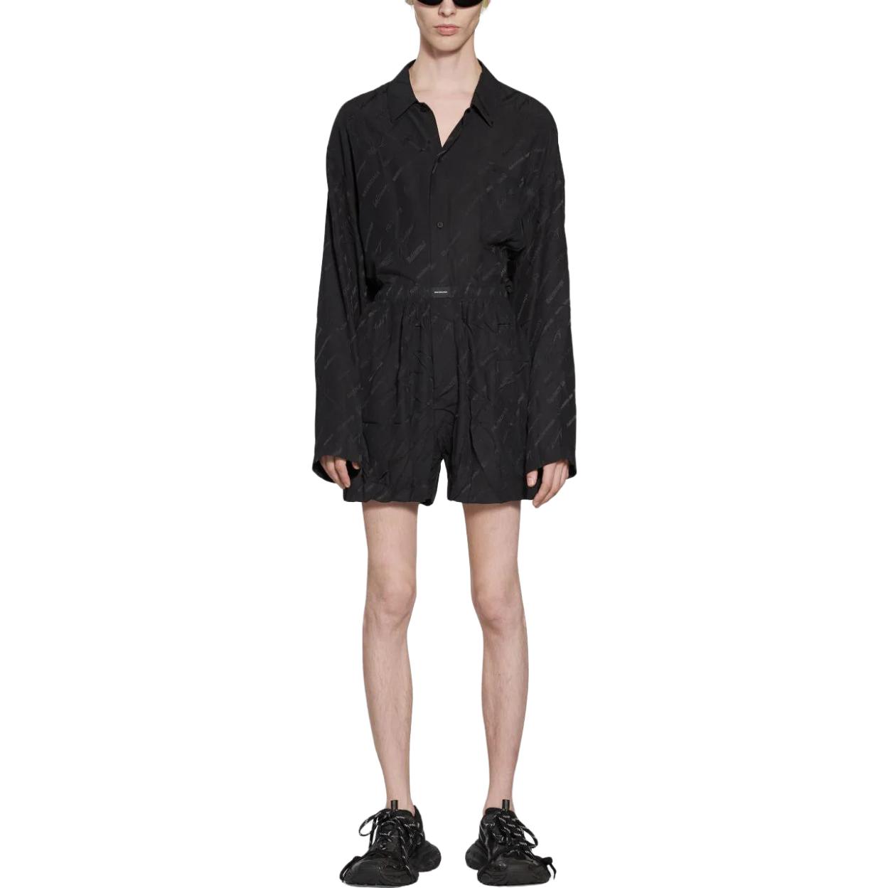 Shop 발렌시아가 SS23 로고 프린트 캐주얼 스트레이트 반바지 블랙 남성 레귤러 핏. 719975TON041000