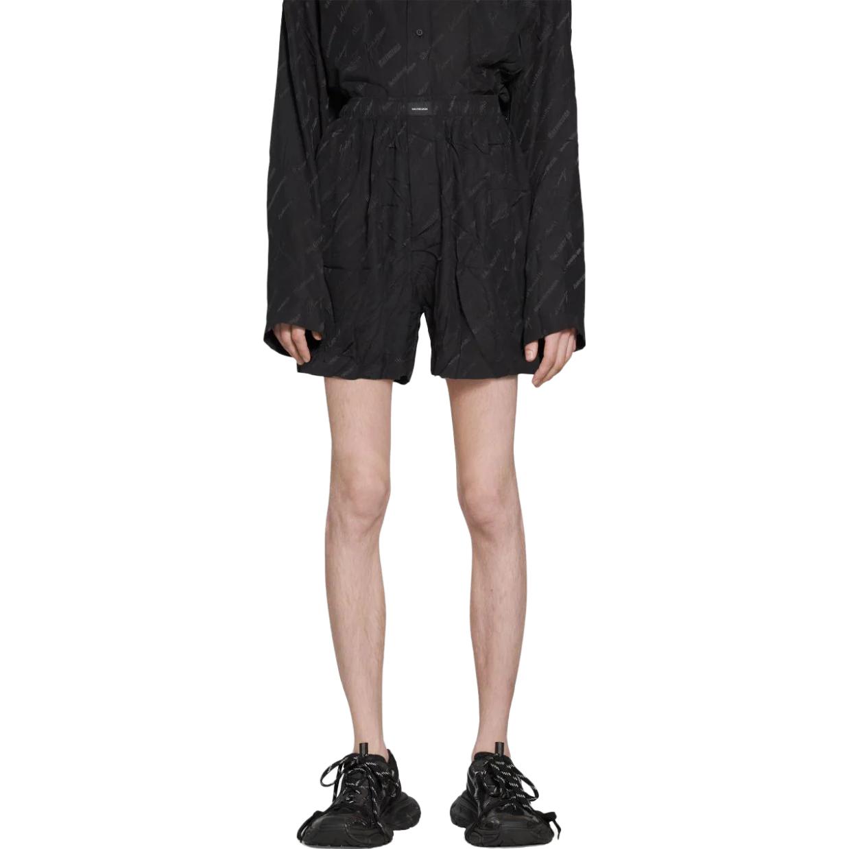 Purchase 발렌시아가 SS23 로고 프린트 캐주얼 스트레이트 반바지 블랙 남성 레귤러 핏. 719975TON041000