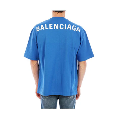 Balenciaga SS23 Logo Print Crew Neck T-Shirt Regular Fit Men Klein Blue 570805THV808077