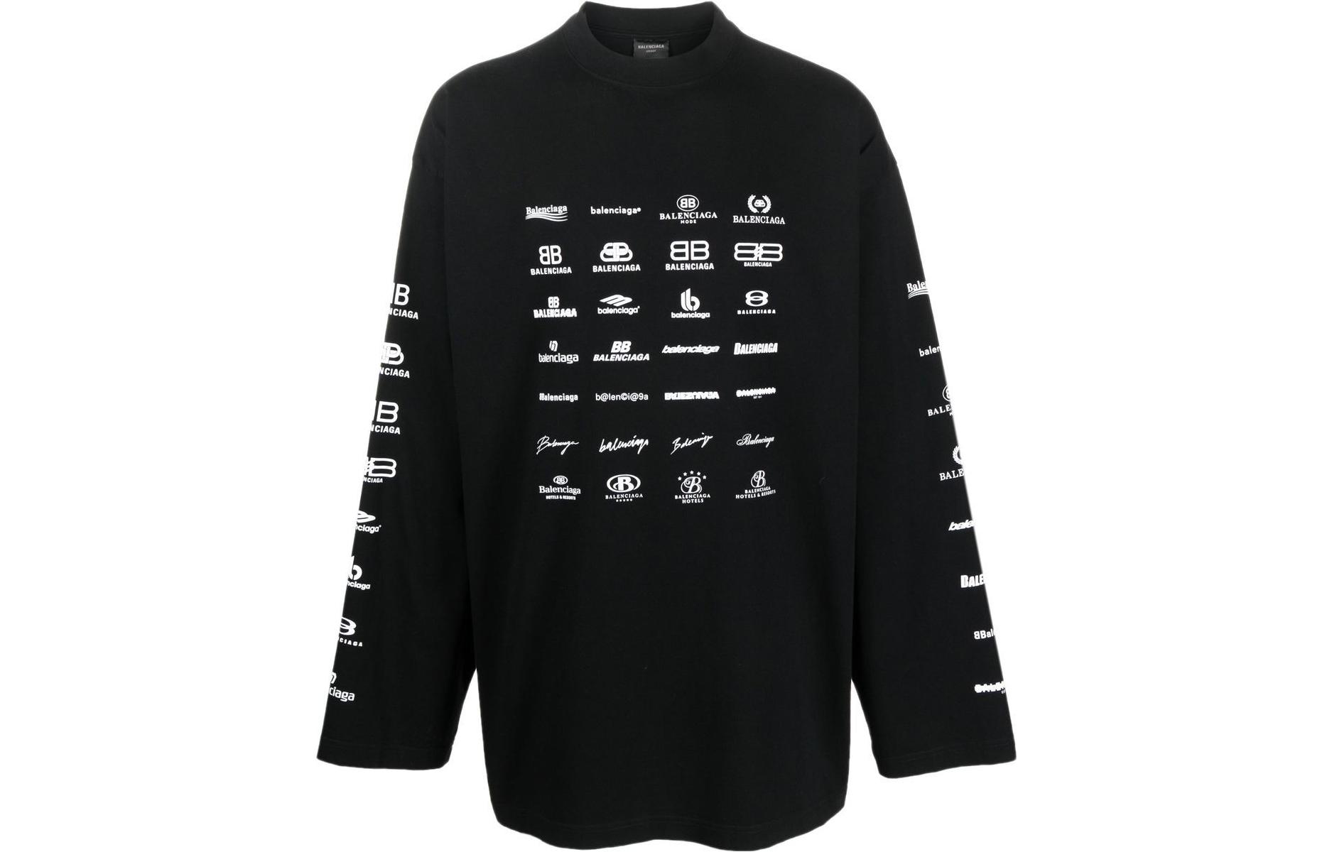 Order Balenciaga SS23黑色長袖標誌印花圓領T恤 常規版型 720250TNVQ71070