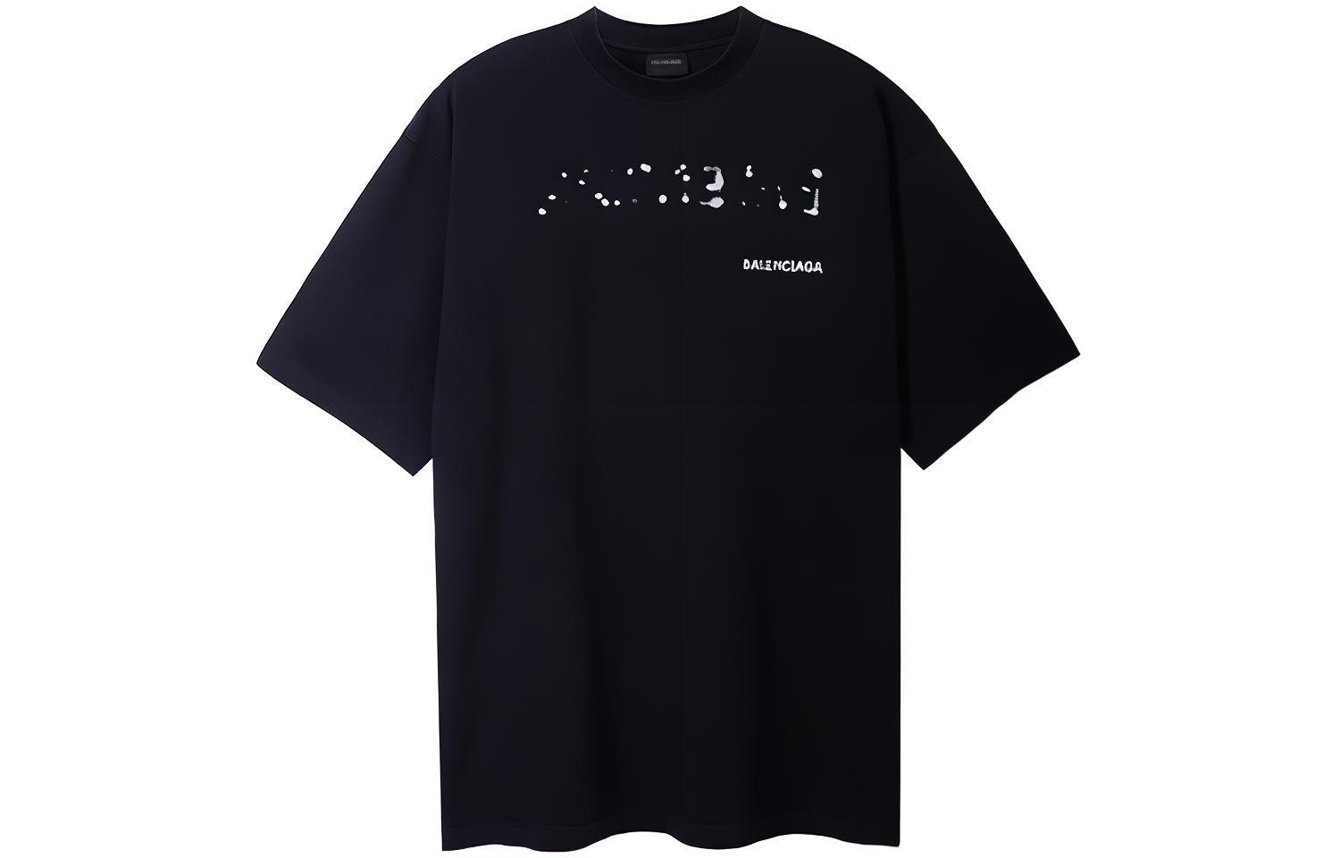 Order バレンシアガ SS23 ロゴプリント クルーネック ルーズフィット Tシャツ メンズ ブラック 641675TOVO51070