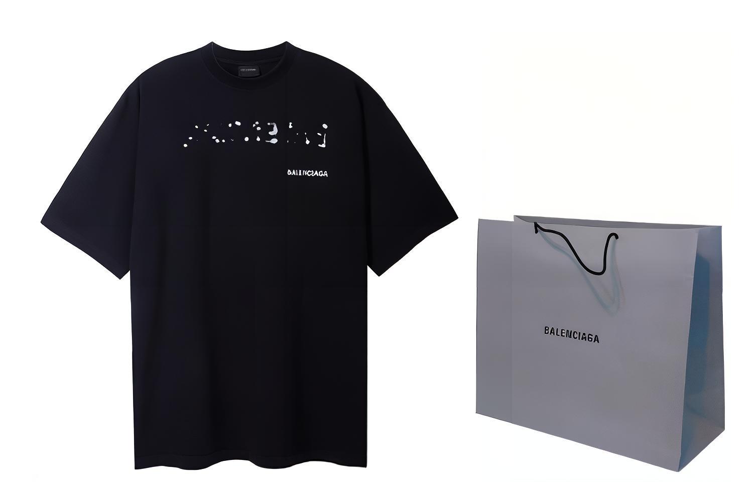 Shop バレンシアガ SS23 ロゴプリント クルーネック ルーズフィット Tシャツ メンズ ブラック 641675TOVO51070