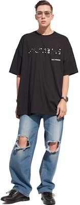 バレンシアガ SS23 ロゴプリント クルーネック ルーズフィット Tシャツ メンズ ブラック 641675TOVO51070 Purchase バレンシアガ SS23 ロゴプリント クルーネック ルーズフィット Tシャツ メンズ ブラック 641675TOVO51070