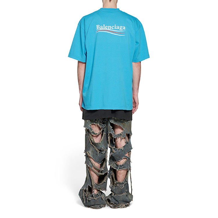 Shop 발렌시아가 SS23 로고 프린트 오버사이즈 티셔츠 블루 641675TNVG54760