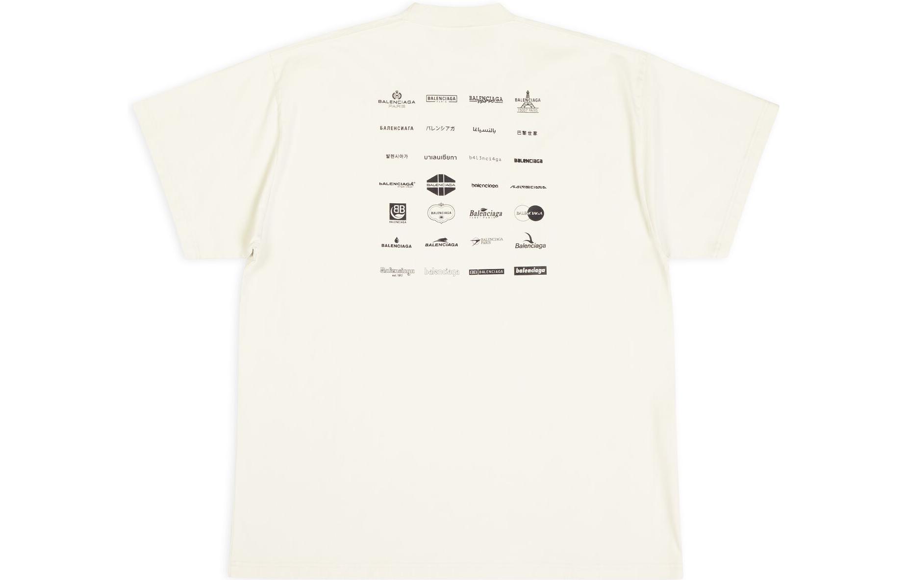 Lookbook Camiseta Unisex Balenciaga SS23 Oversized Logo Crewneck - Blanco Roto. 712398TNVQ79784