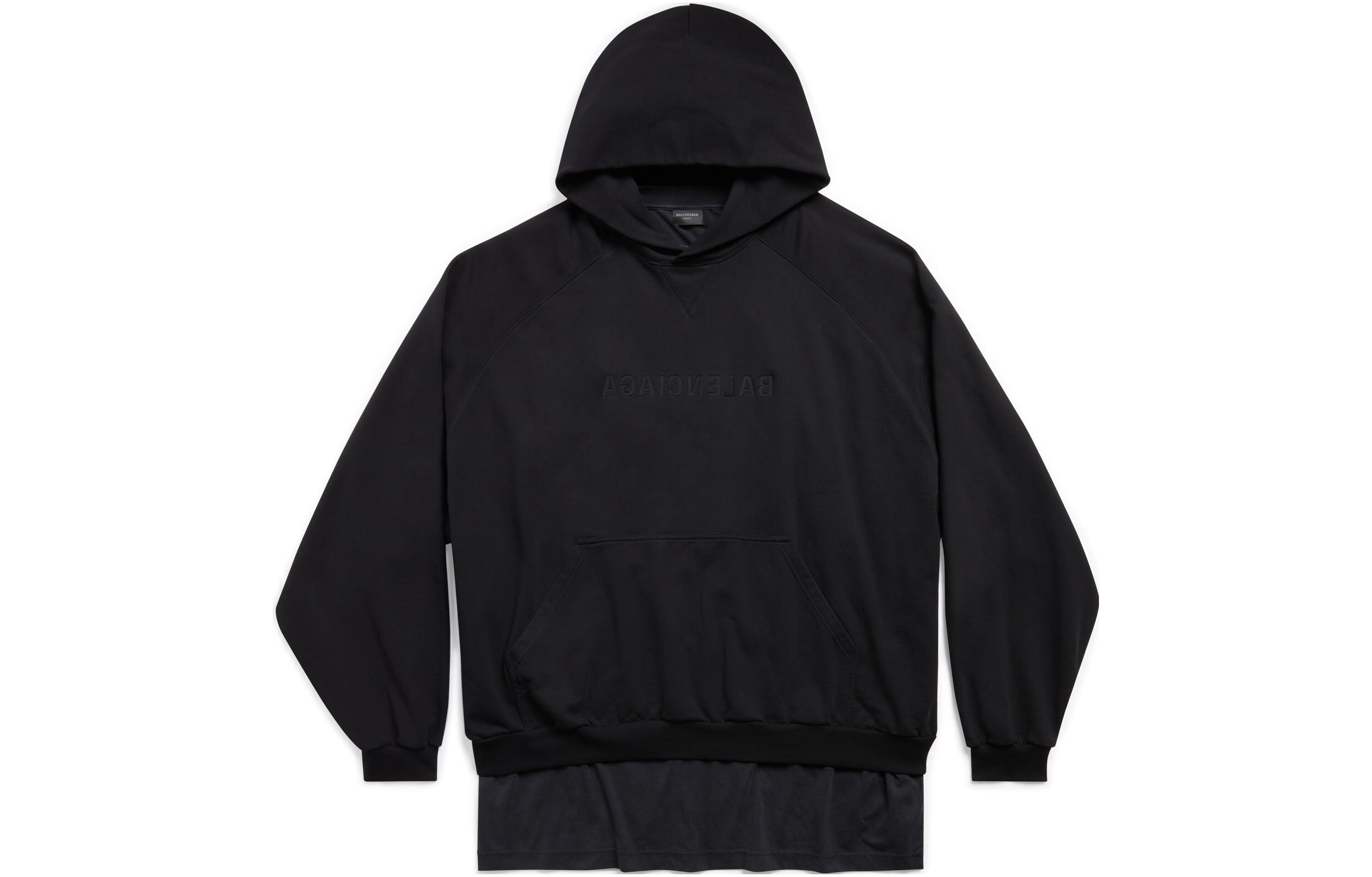 Balenciaga SS23 Logo Print Panelled Hoodie Black Oversized Fit 720406TNVR68038