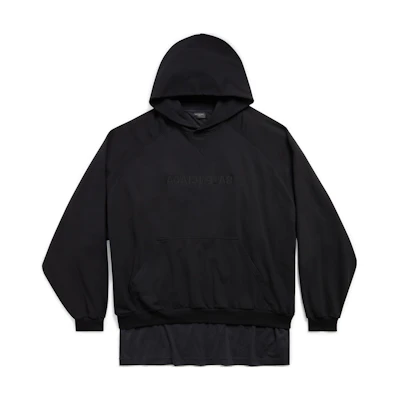 Balenciaga SS23 Logo Print Panelled Hoodie Black Oversized Fit 720406TNVR68038