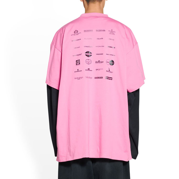 Details for 발렌시아가 SS23 로고 프린트 핑크 오버사이즈 유니섹스 크루넥 티셔츠. 712398TNVQ71401