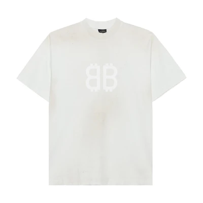 Balenciaga SS23 Logo Print White Oversized Unisex Crewneck Short Sleeve T-Shirt. 739784TOVU69012