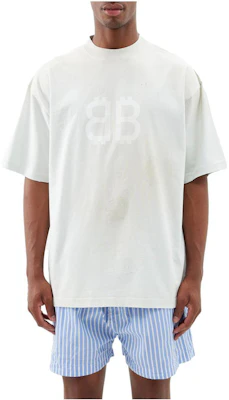 Balenciaga SS23 徽標印花白色寬鬆男女同款短袖圓領T恤 739784TOVU69012 Shop Balenciaga SS23 徽標印花白色寬鬆男女同款短袖圓領T恤 739784TOVU69012