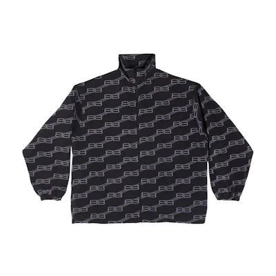 Balenciaga SS23 Logo Print Zip-Up High Neck Jacket Black Outerwear. 681818TNLK61269