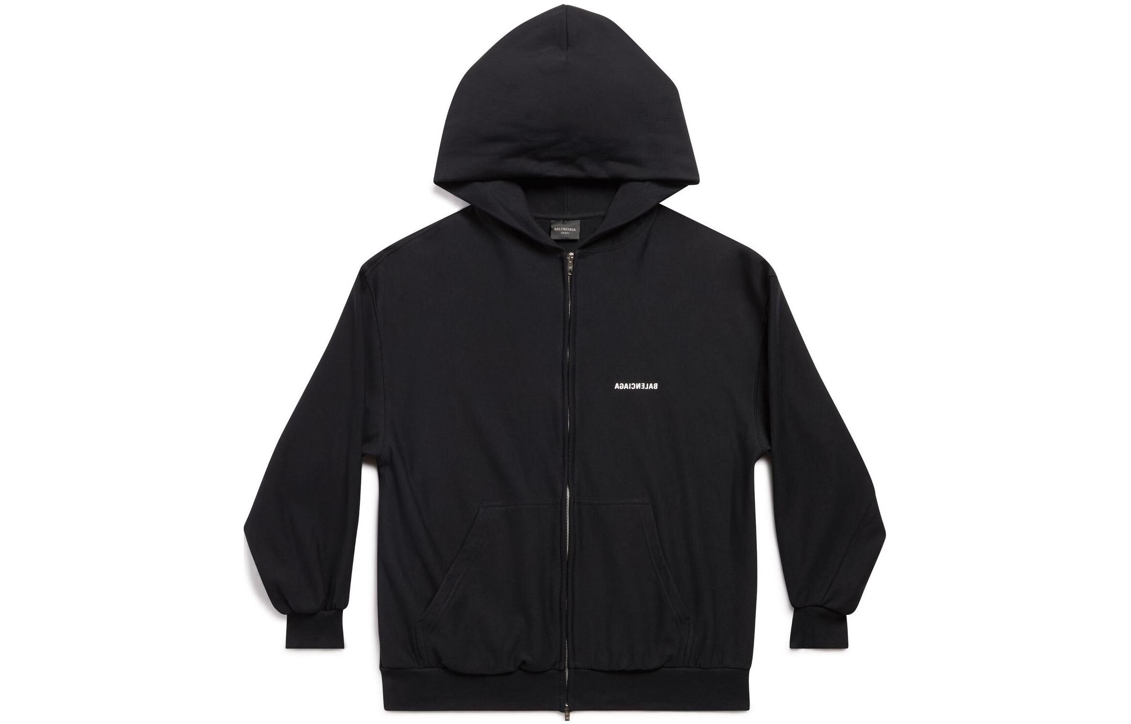 Balenciaga SS23 Logo Print Zip Hoodie Oversized Fit Black - 720424TNVR31070