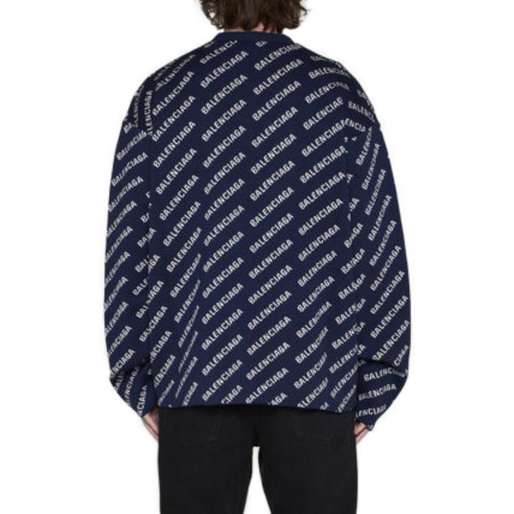 Purchase Balenciaga SS23 Monogram Knit Cardigan Navy Blue  Regular Fit. 736248T32338502