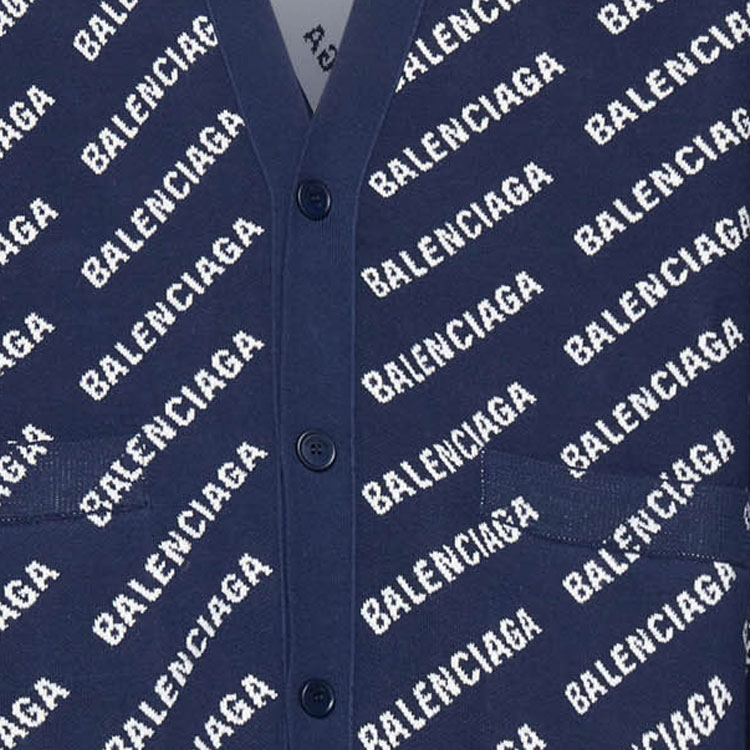 Cheap Balenciaga SS23 Monogram Knit Cardigan Navy Blue  Regular Fit. 736248T32338502