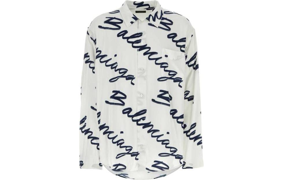 Balenciaga SS23 Monogram Print Single-Breasted Relaxed Fit  White Shirt. 681812TOLE99167