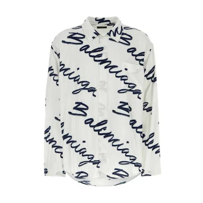 Balenciaga SS23 Monogram Print Single-Breasted Relaxed Fit White Shirt. 681812TOLE99167