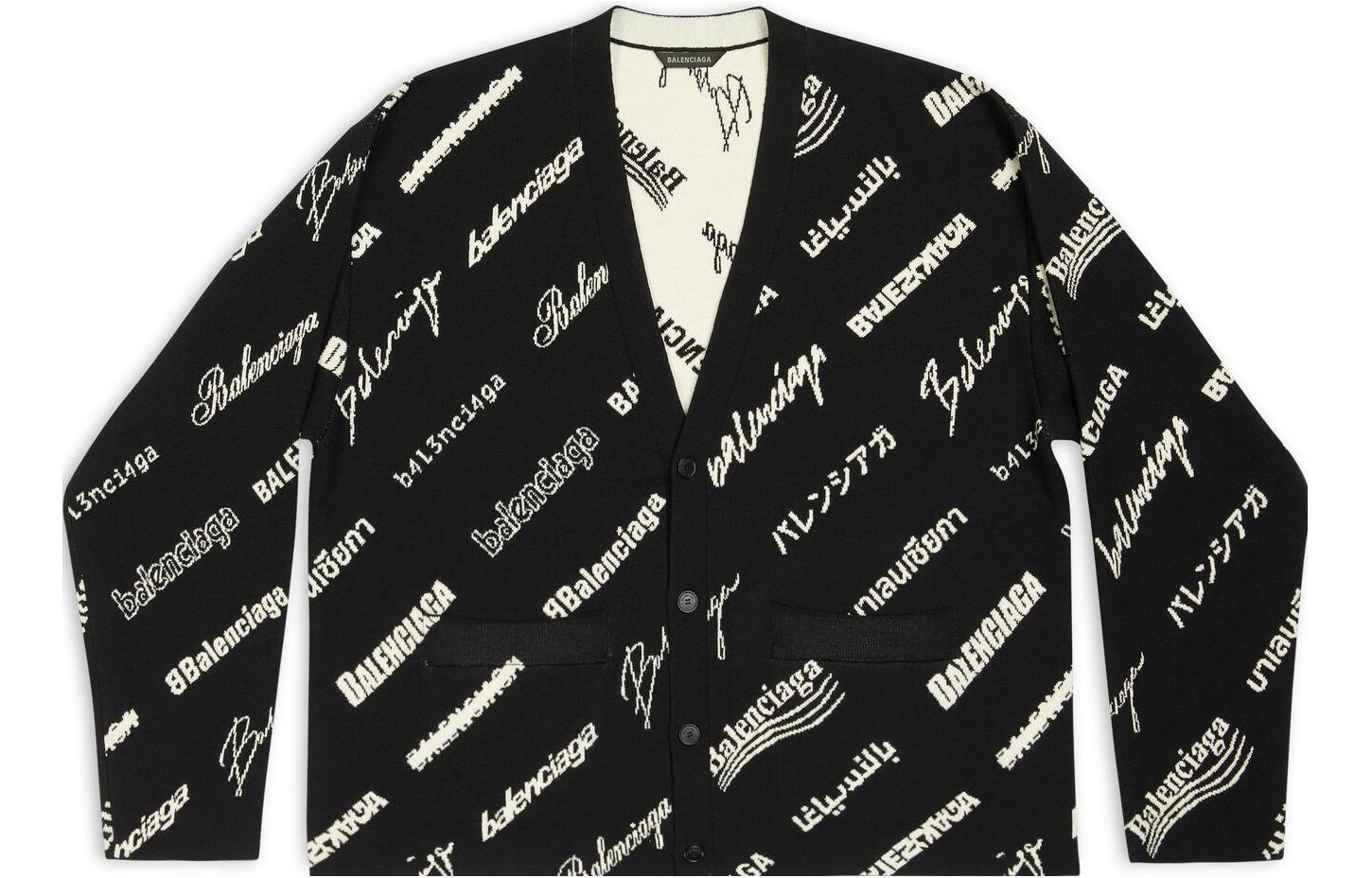 Balenciaga SS23 Monogram V-Neck Knit Cardigan Oversized Fit Black Men’s. 724852T16651070