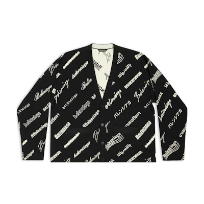 Balenciaga SS23 Monogram V-Neck Knit Cardigan Oversized Fit Black Men’s. 724852T16651070