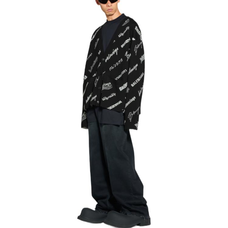 Shop Balenciaga SS23 Monogram V-Neck Knit Cardigan Oversized Fit Black Men’s. 724852T16651070