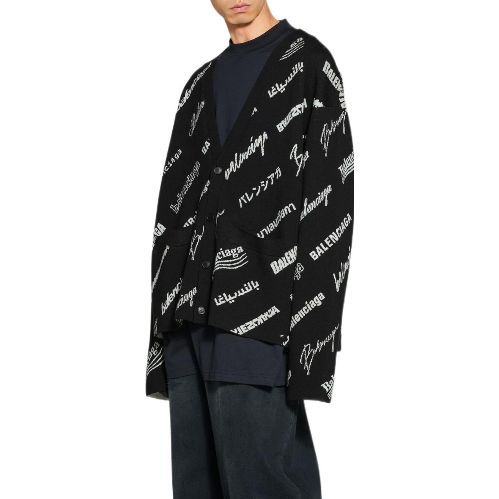Details for Balenciaga SS23 Monogram V-Neck Knit Cardigan Oversized Fit Black Men’s. 724852T16651070