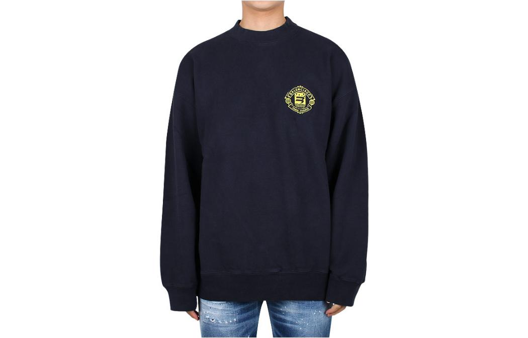 Balenciaga SS23 Navy Blue Letter Print Crewneck Sweatshirt Mens Loose Fit 671125TLV604140