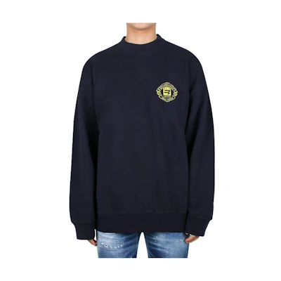 Balenciaga SS23 Navy Blue Letter Print Crewneck Sweatshirt Mens Loose Fit 671125TLV604140
