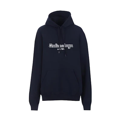 Balenciaga SS23 Navy Blue Letter Print Oversized Hoodie 583222TFV458502