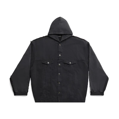 Balenciaga SS23 Oversized Black Hooded Jacket Unisex - Single-Breasted Design. 738737TNW111700