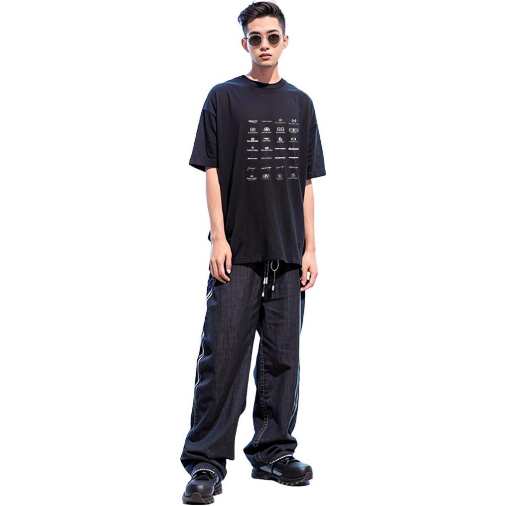 Shop Balenciaga SS23 男女款黑色寬鬆版Logo印花T恤 712398TNVQ71070