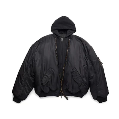 Balenciaga SS23 Oversized Spliced Hooded Flight Jacket Unisex Black 746456TNO271000