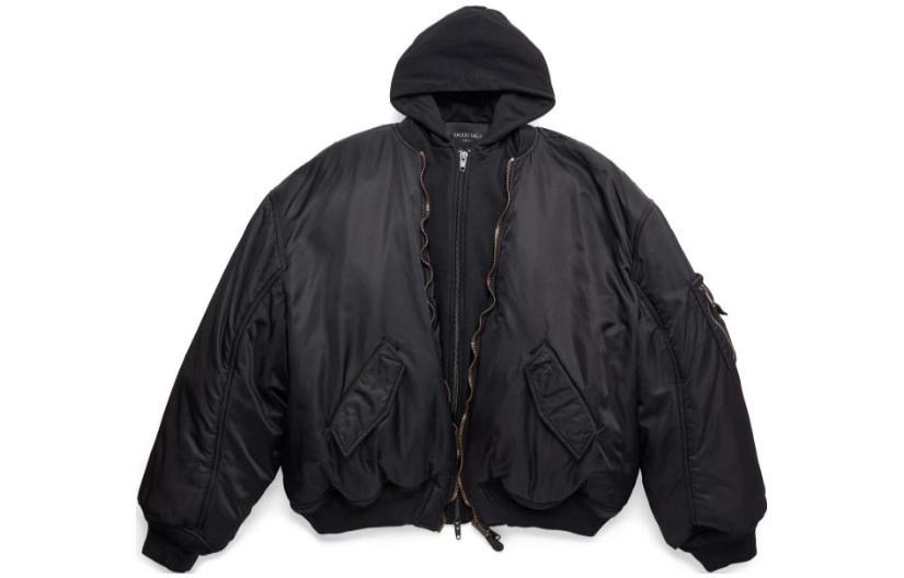 Order 巴黎世家 SS23 男女同款黑色宽松拼接连帽飞行夹克 746456TNO271000