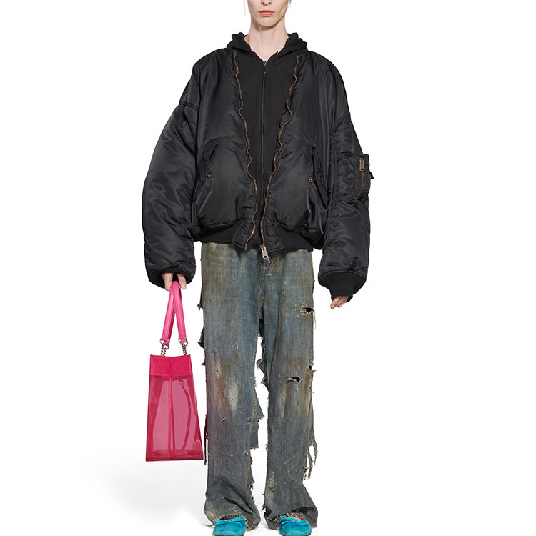 Shop 巴黎世家 SS23 男女同款黑色宽松拼接连帽飞行夹克 746456TNO271000