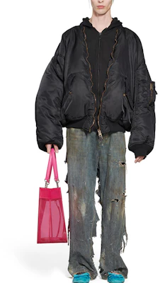 巴黎世家 SS23 男女同款黑色宽松拼接连帽飞行夹克 746456TNO271000 Shop 巴黎世家 SS23 男女同款黑色宽松拼接连帽飞行夹克 746456TNO271000